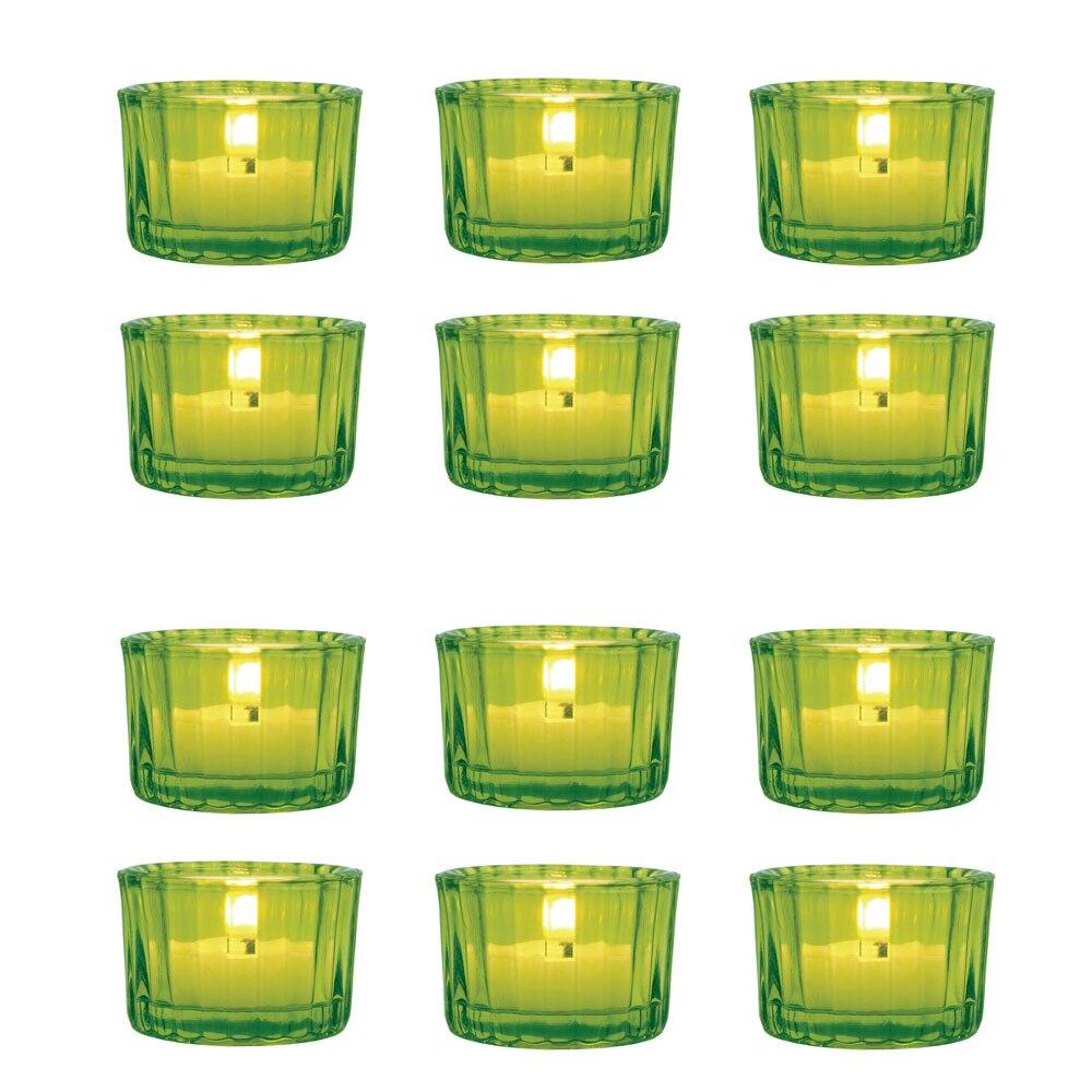 Chartreuse Green Cleo Colored Glass Tealight Holder, Set of 12