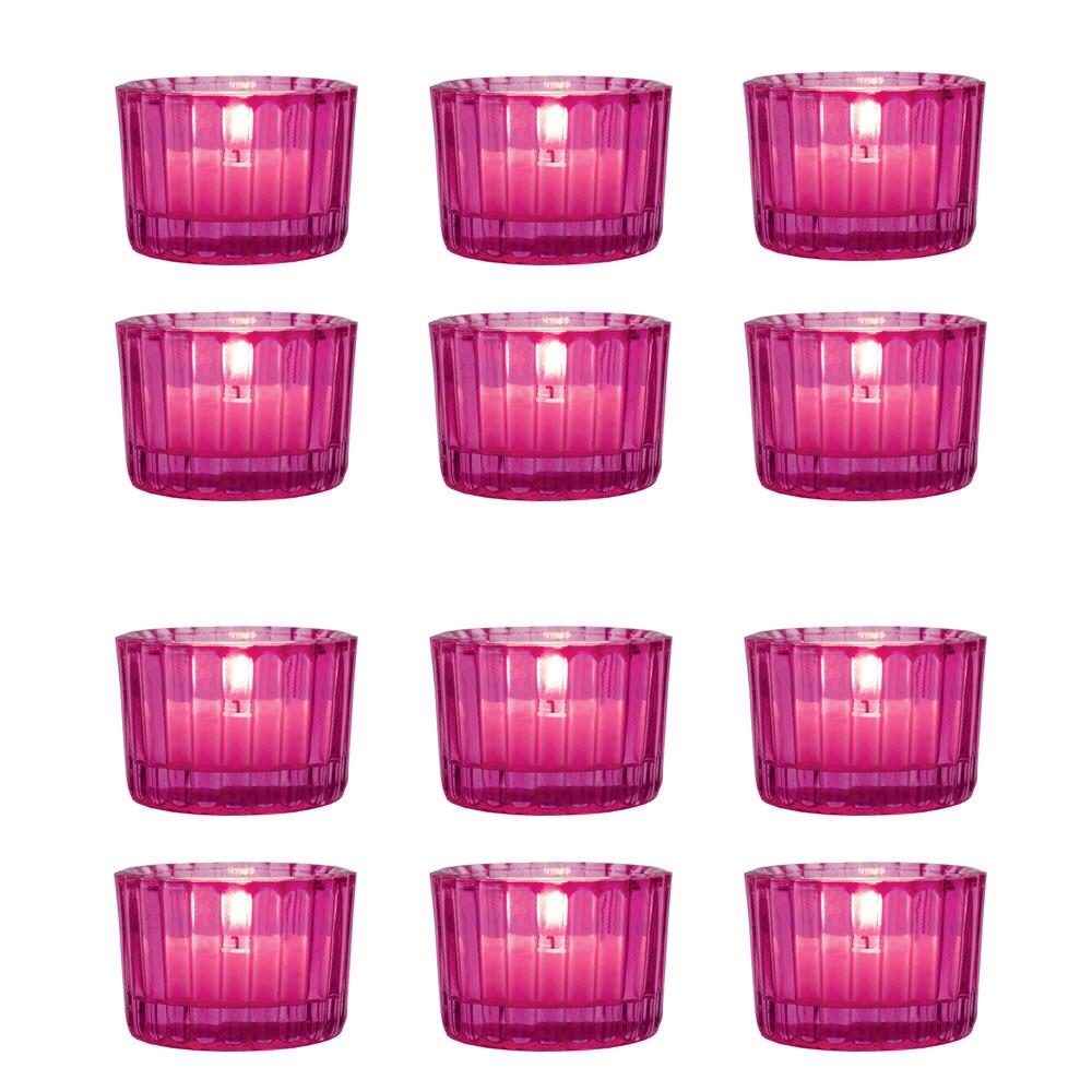 Fuchsia Pink Cleo Colored Glass Tealight Holder, Set of 12