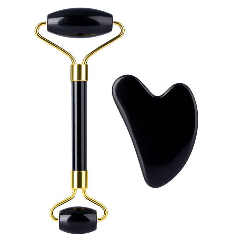 Jade Roller Gua Sha Set - Skin Care Set, Natural Beauty Skin Care Tools, Face Roller Massager for Face, Neck, and Eye Treatment (Black)