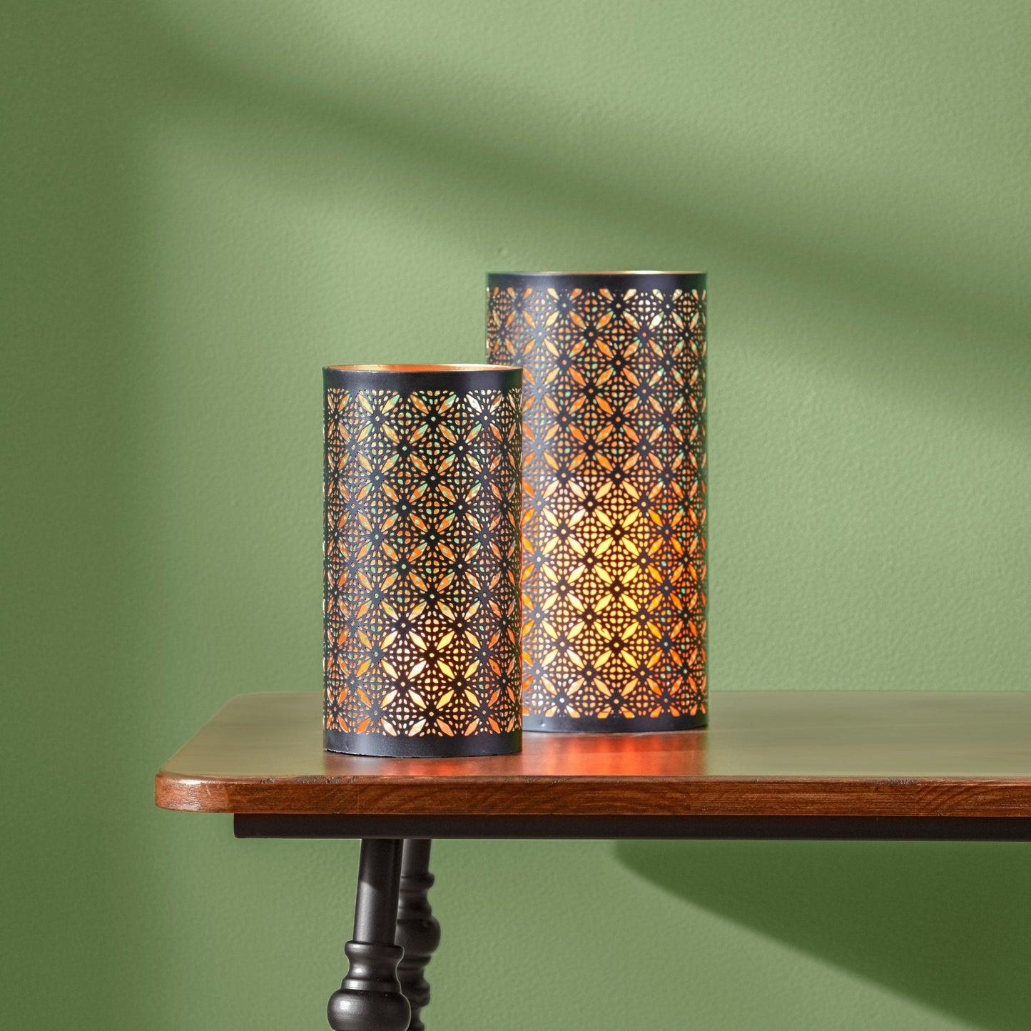 Black Punched Metal Candle Holder, Set of 2