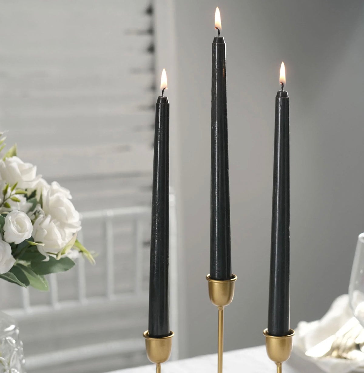 24 Dripless Black Taper Candles