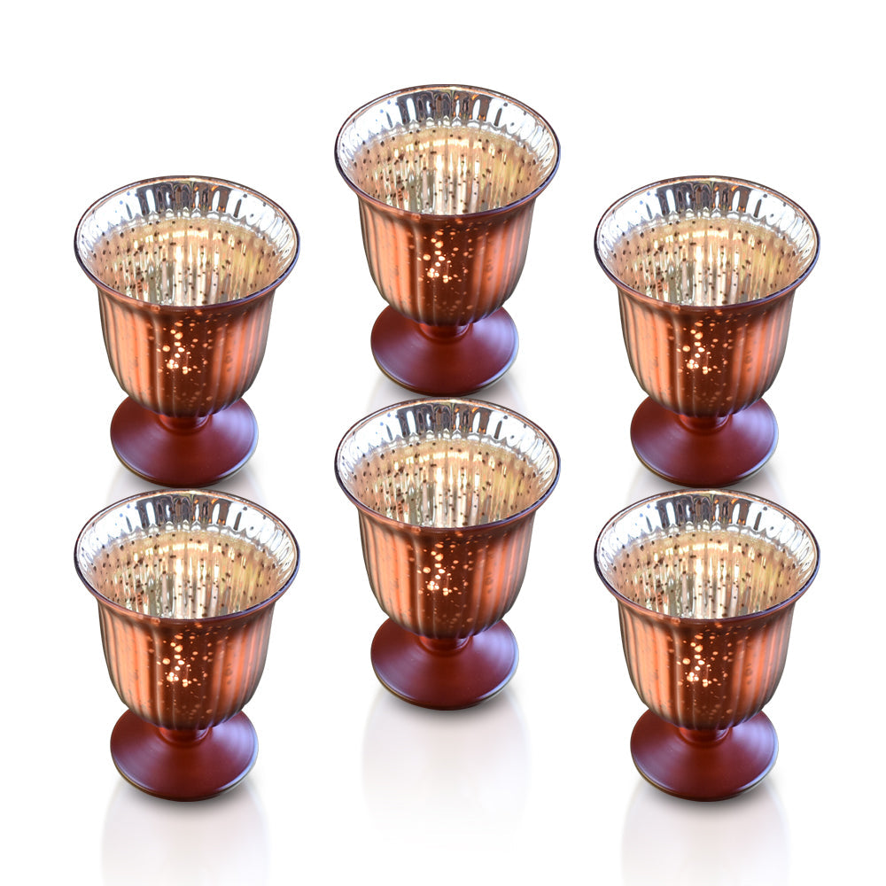 6 Pack | Vintage Mercury Glass Candle Holders (5-Inch, Emma Design, Fluted Urn, Rustic Copper Red) - Decorative Candle Holder - For Home Decor, Party Decorations, and Wedding Centerpieces