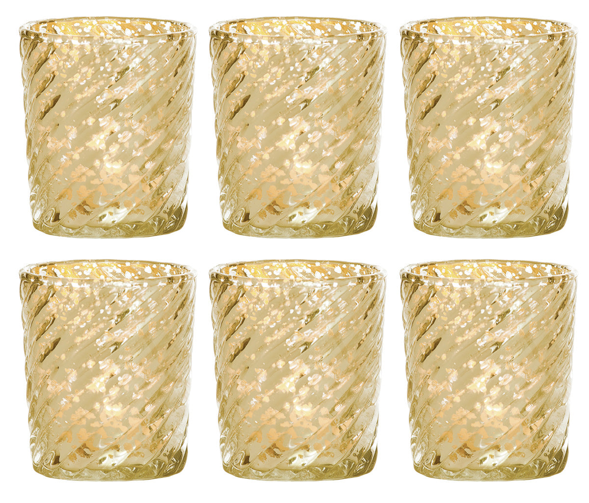 6 Pack | Mercury Glass Candle Holders (3-Inch, Grace Design, Gold) - for use with Tea Lights - for Home Décor, Parties and Wedding Decorations