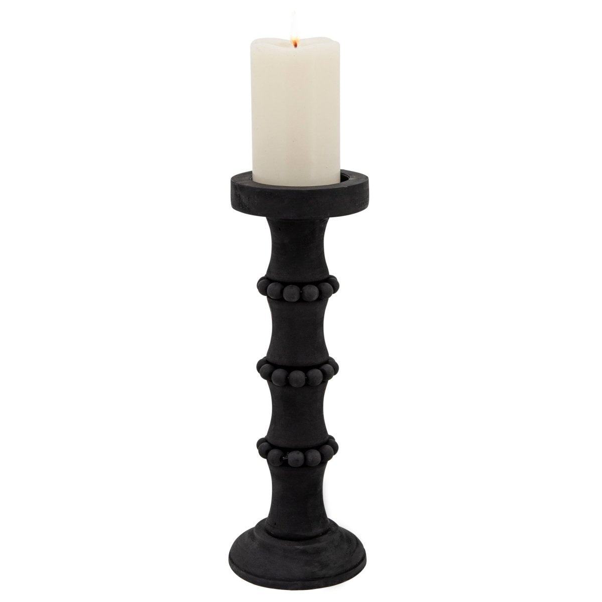 Sagebrook Home Wood Antique Style Candle Holder, Black - lily & onyx