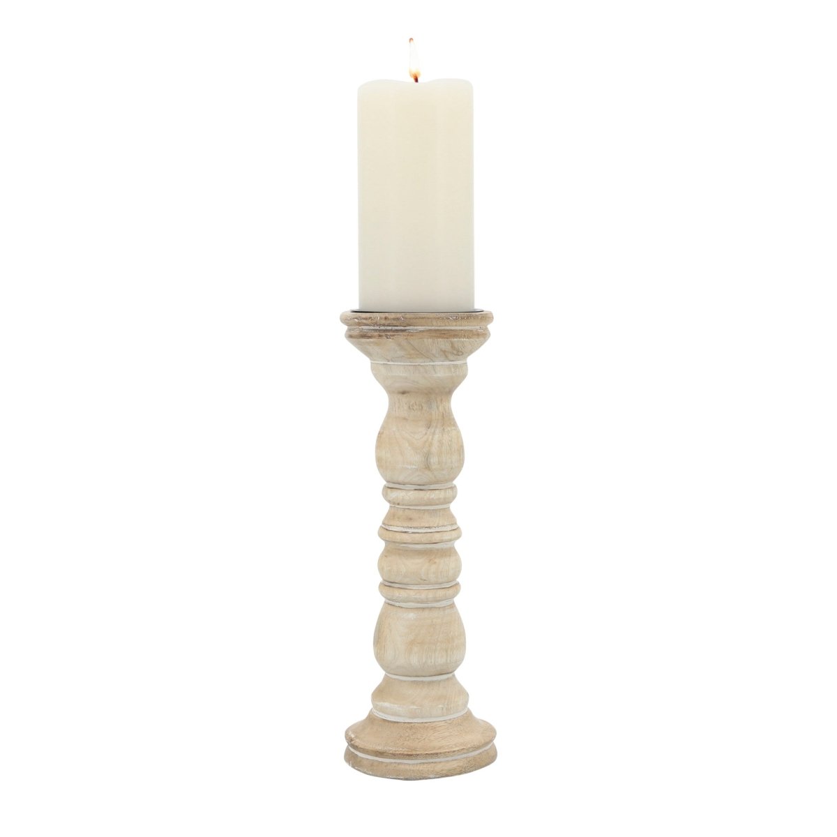 Sagebrook Home Wooden Pillar Candle Holder, Natural - lily & onyx