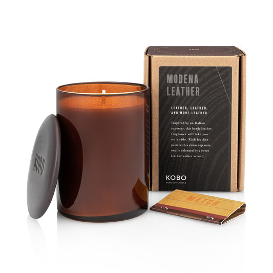 KOBO Modena Leather Woodblock Candle (15 oz) #10076127