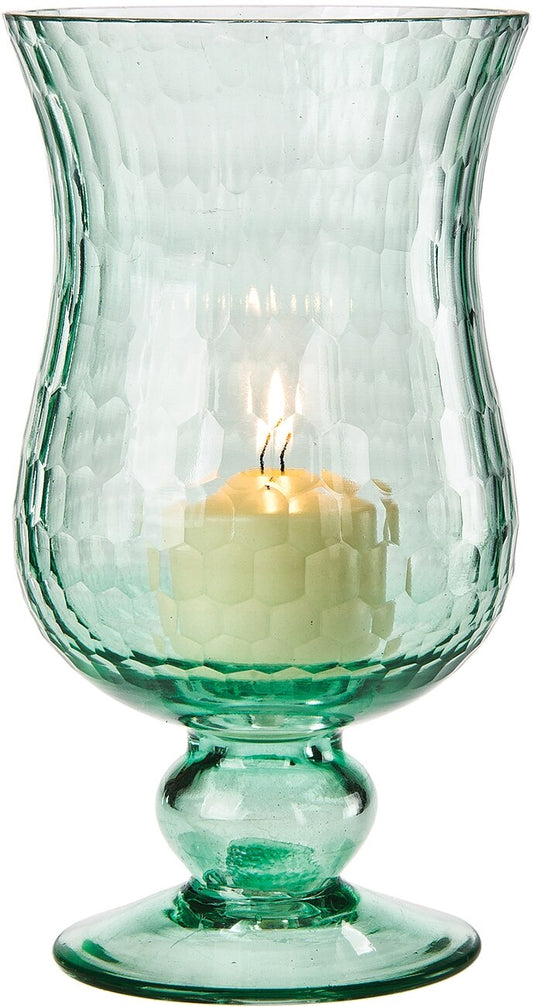 Small Ice Blue Glass Hurricane Candle Holder