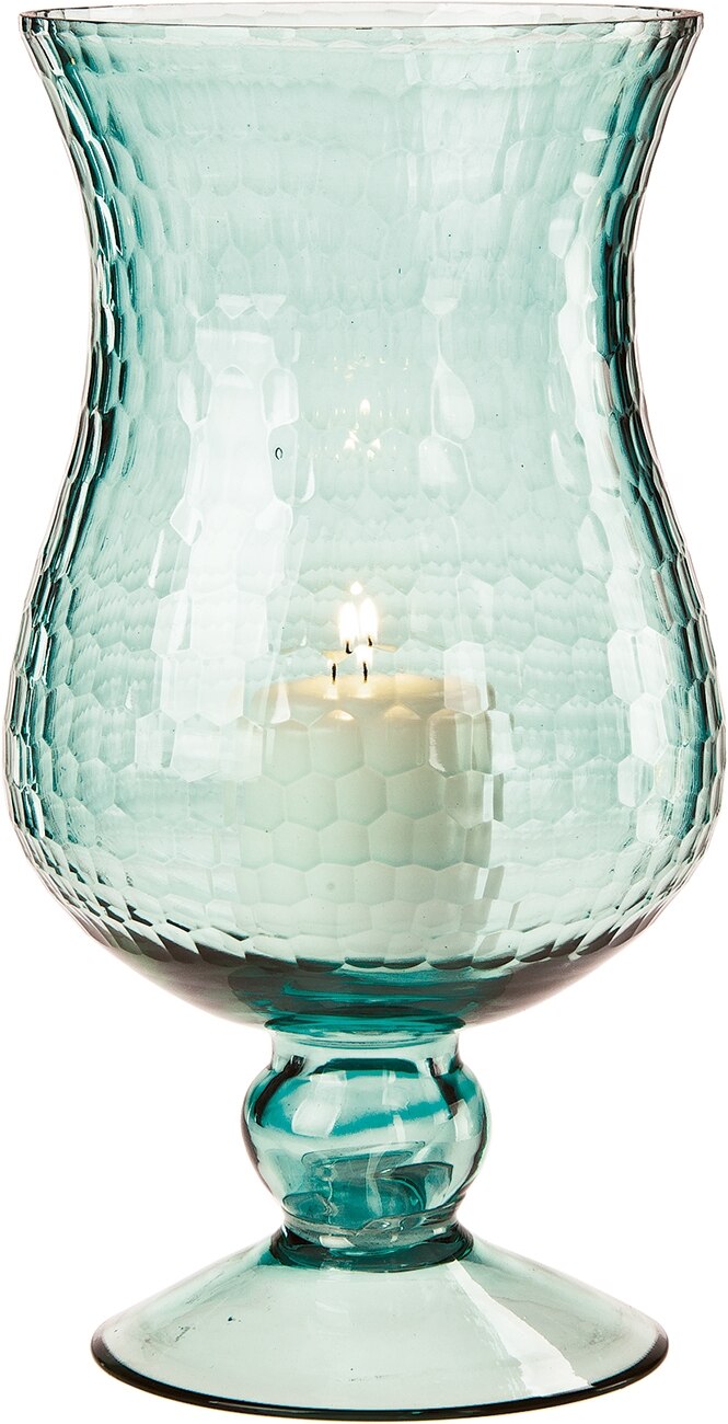 Large Ice Blue Glass Hurricane Candle Holder