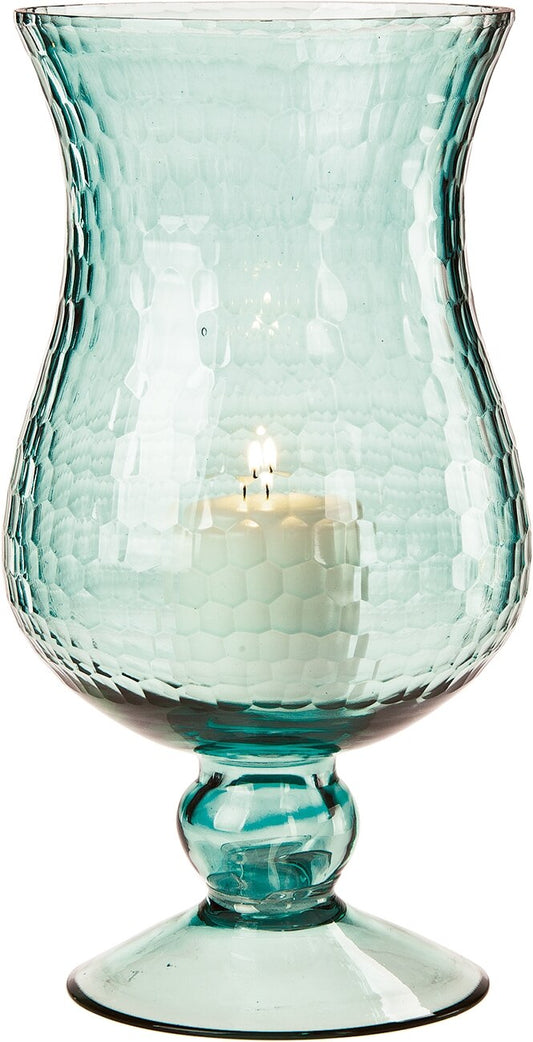 Large Ice Blue Glass Hurricane Candle Holder