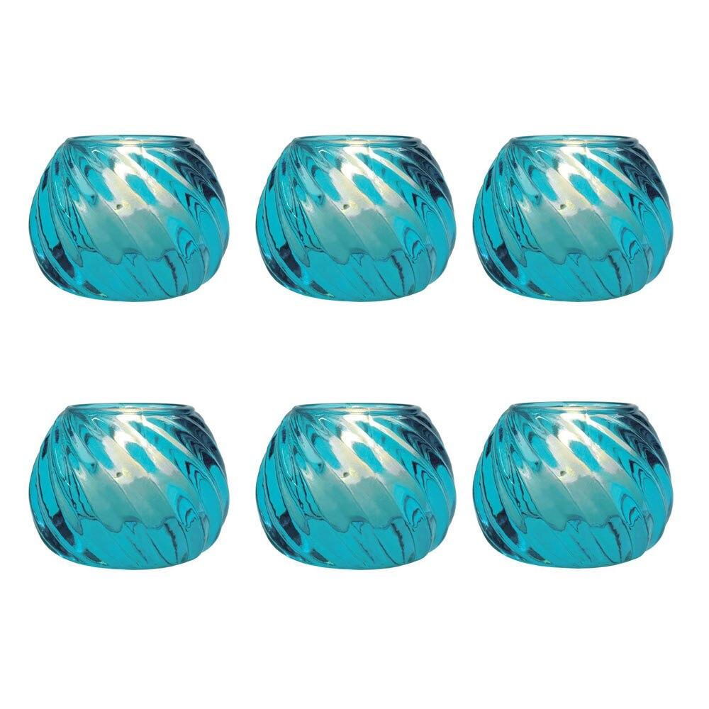 Turquoise Blue Isabella Glass Candle Holder, Set of 6