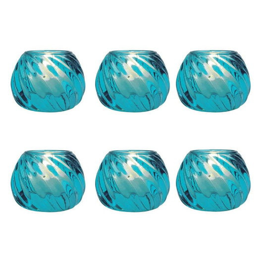 Turquoise Blue Isabella Glass Candle Holder, Set of 6