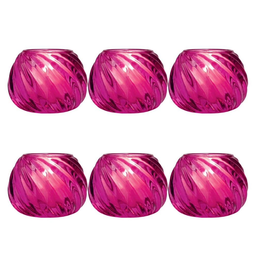 Fuchsia Pink Isabella Glass Candle Holder, Set of 6