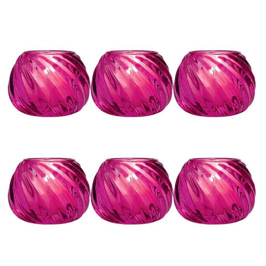 Fuchsia Pink Isabella Glass Candle Holder, Set of 6