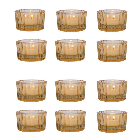 Amber Cleo Colored Glass Tealight Holder, Set of 12