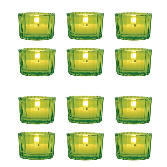Chartreuse Green Cleo Colored Glass Tealight Holder, Set of 12