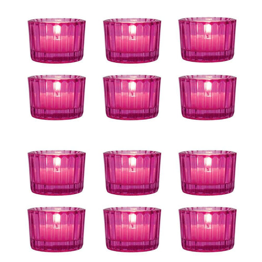 Fuchsia Pink Cleo Colored Glass Tealight Holder, Set of 12