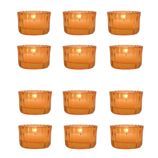 Orange Cleo Colored Glass Tealight Holder, Set of 12