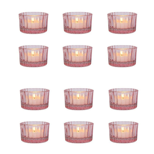 Vintage Pink Cleo Colored Glass Tealight Holder, Set of 12