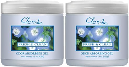 Clear Air Odor Absorber Gel - Air Freshener - Absorbs and Eliminates Odors in Bathrooms, Cars, Boats, RVs & Pet Areas - Made with Essential Oils - Fresh & Clean Scent - 15 Ounce - 2 Pack