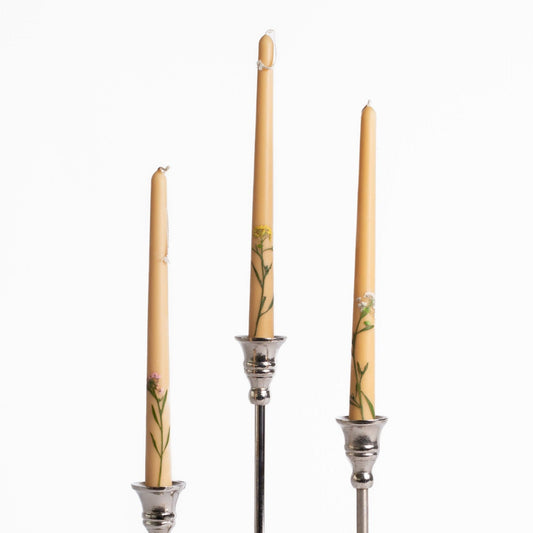 Floral Inlaid Taper Candle Set