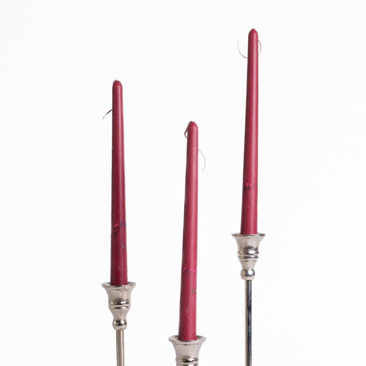 Burgundy Floral Inlaid Taper Candle Set