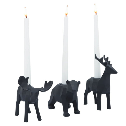 Sagebrook Home 7" Forest Animals Candle Holders, Black - lily & onyx