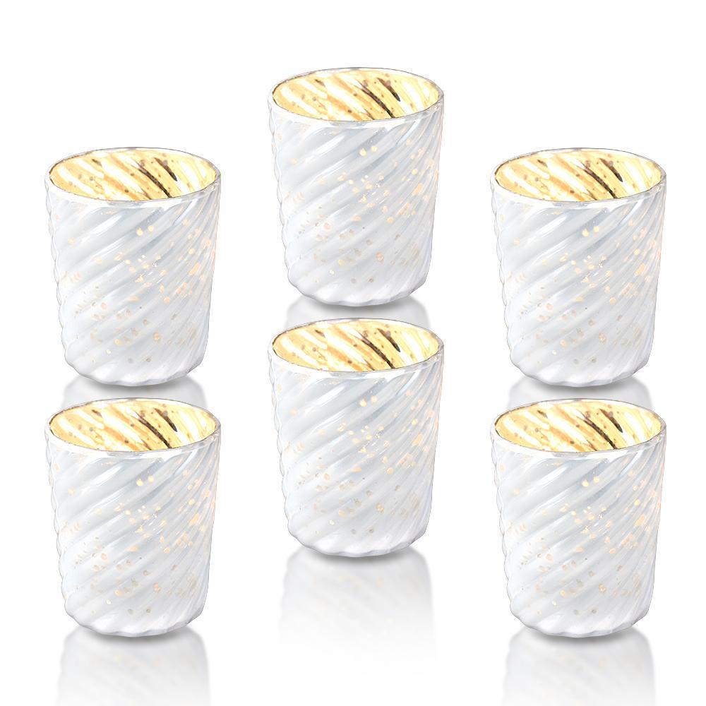BLOWOUT 6 Pack | Mercury Glass Candle Holders (3-Inch, Grace Design, Pearl White) - for use with Tea Lights - for Home Décor, Parties and Wedding Decorations