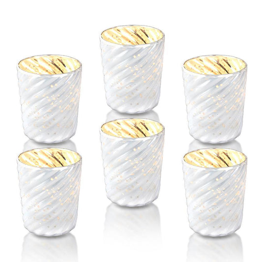 BLOWOUT 6 Pack | Mercury Glass Candle Holders (3-Inch, Grace Design, Pearl White) - for use with Tea Lights - for Home Décor, Parties and Wedding Decorations