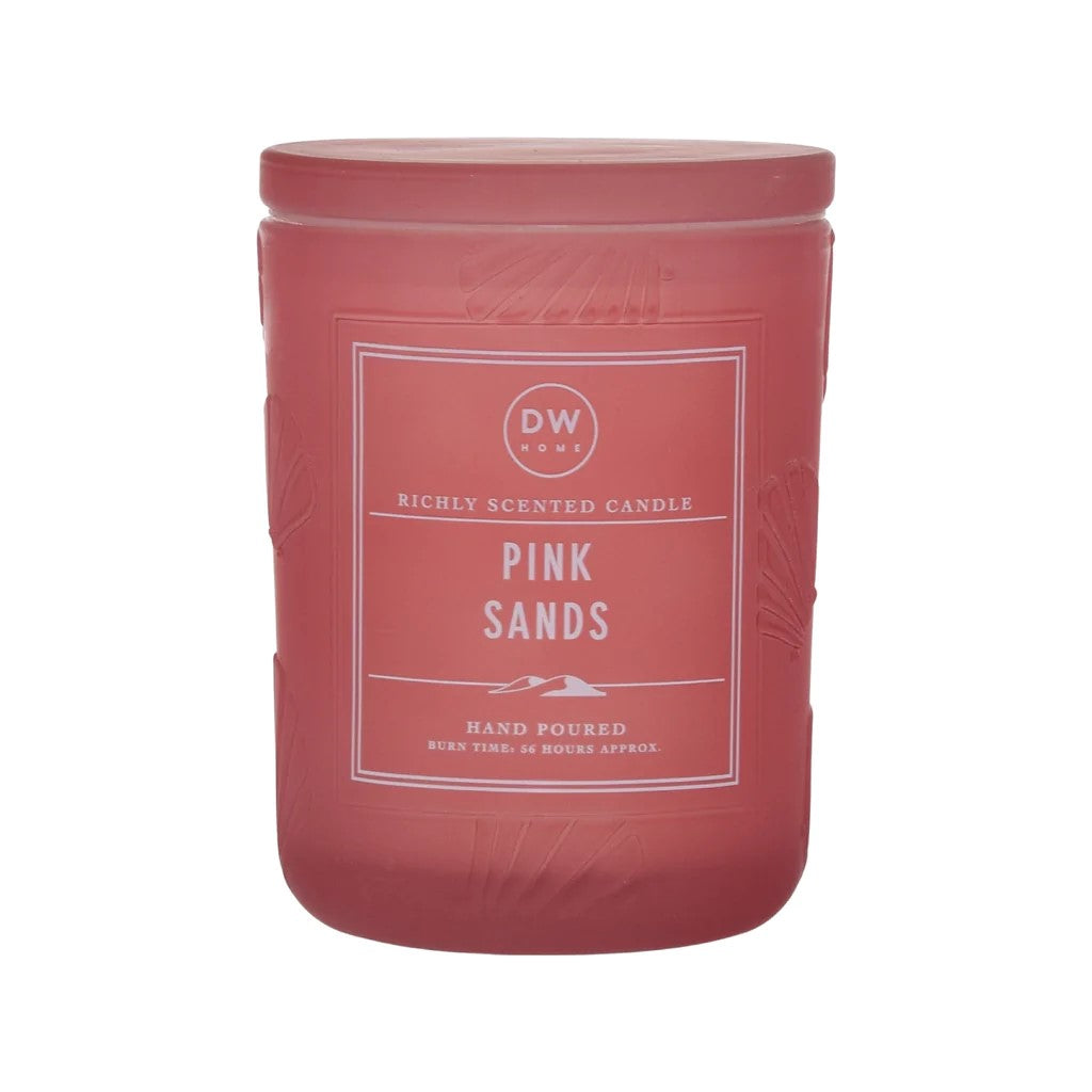 DW Home Summer Collection Large Double Wick Richly Scented & Hand Poured Candles in Frosted Glass Seashell Jars w/Lids - Assorted Scents - Aura In Pink Inc.