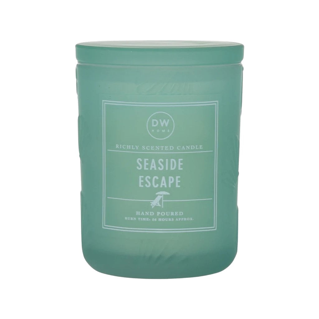 DW Home Summer Collection Large Double Wick Richly Scented & Hand Poured Candles in Frosted Glass Seashell Jars w/Lids - Assorted Scents - Aura In Pink Inc.