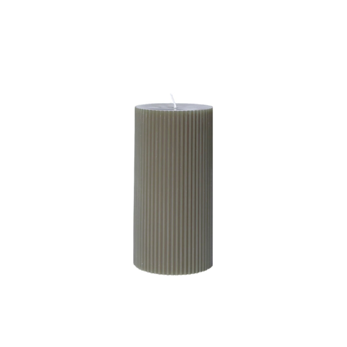 Ribbed Pillar Candle in Moss