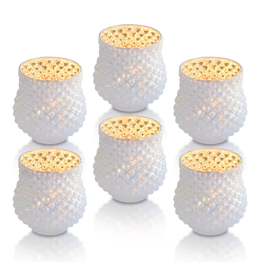 6 Pack | Vintage Mercury Glass Vase and Candle Holders (3-Inch, Small Ruby, Pearl White)  - For Use with Tea Lights - For Home Decor, Parties and Wedding Decorations