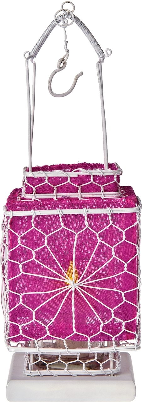 Fuchsia Pink Hanging Wire and Linen Candle Lantern
