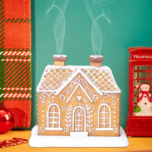 Snowy Winter Incense Cone Burner Gingerbread House Log Cabin Incense Cone Burner Home Decoration