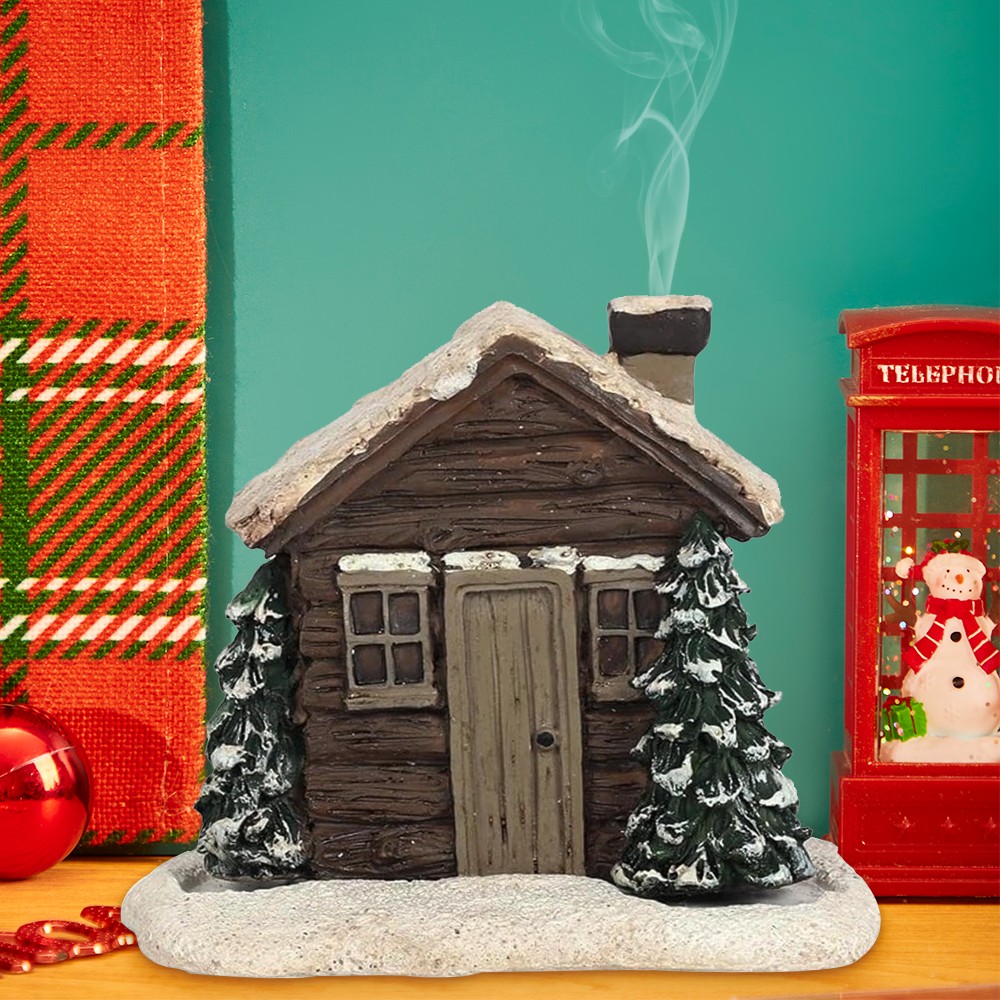 Snowy Winter Incense Cone Burner Gingerbread House Log Cabin Incense Cone Burner Home Decoration