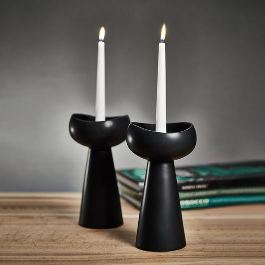 Laguna Ceramic Dual Taper/Pillar Holder - Black