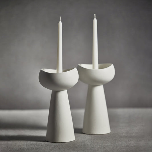 Laguna Ceramic Dual Taper/Pillar Holder - White