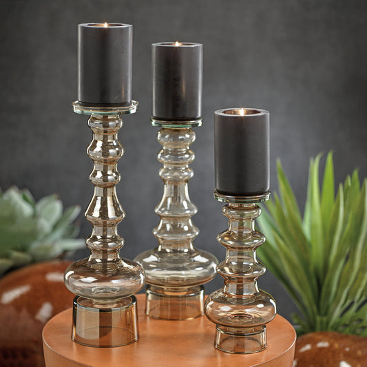 Smoke Glass Candle Holder