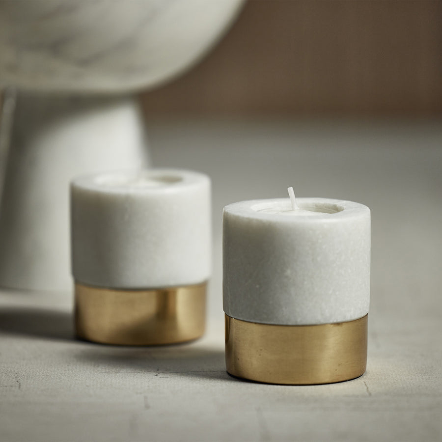 Bodega Marble and Brass Tealight Holder - White & Gold