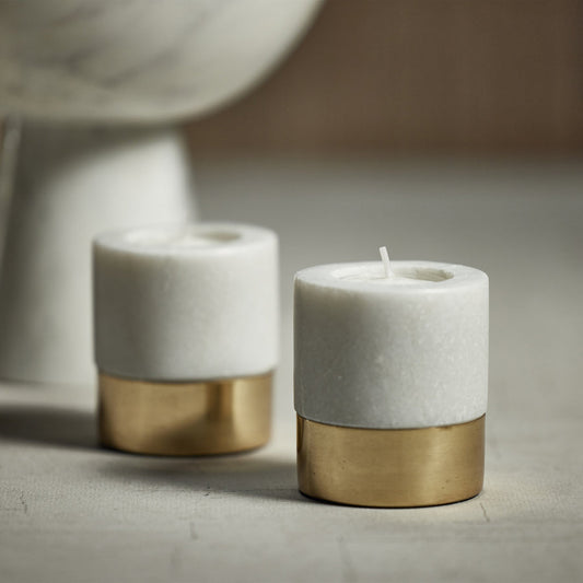 Bodega Marble and Brass Tealight Holder - White & Gold