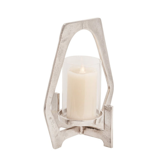 Sagebrook Home Aluminum Metal Hurricane with Nickel Finish - lily & onyx