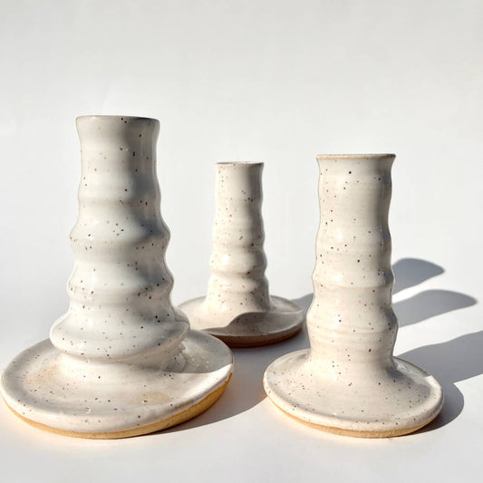 Ninth House Ceramics: White Waves Speckled Candlestick Holders