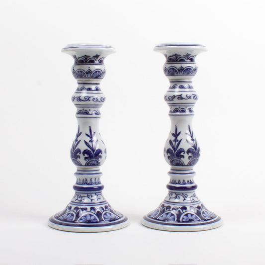 Blue Chinoiserie Candle Stick Set of 2 - Large