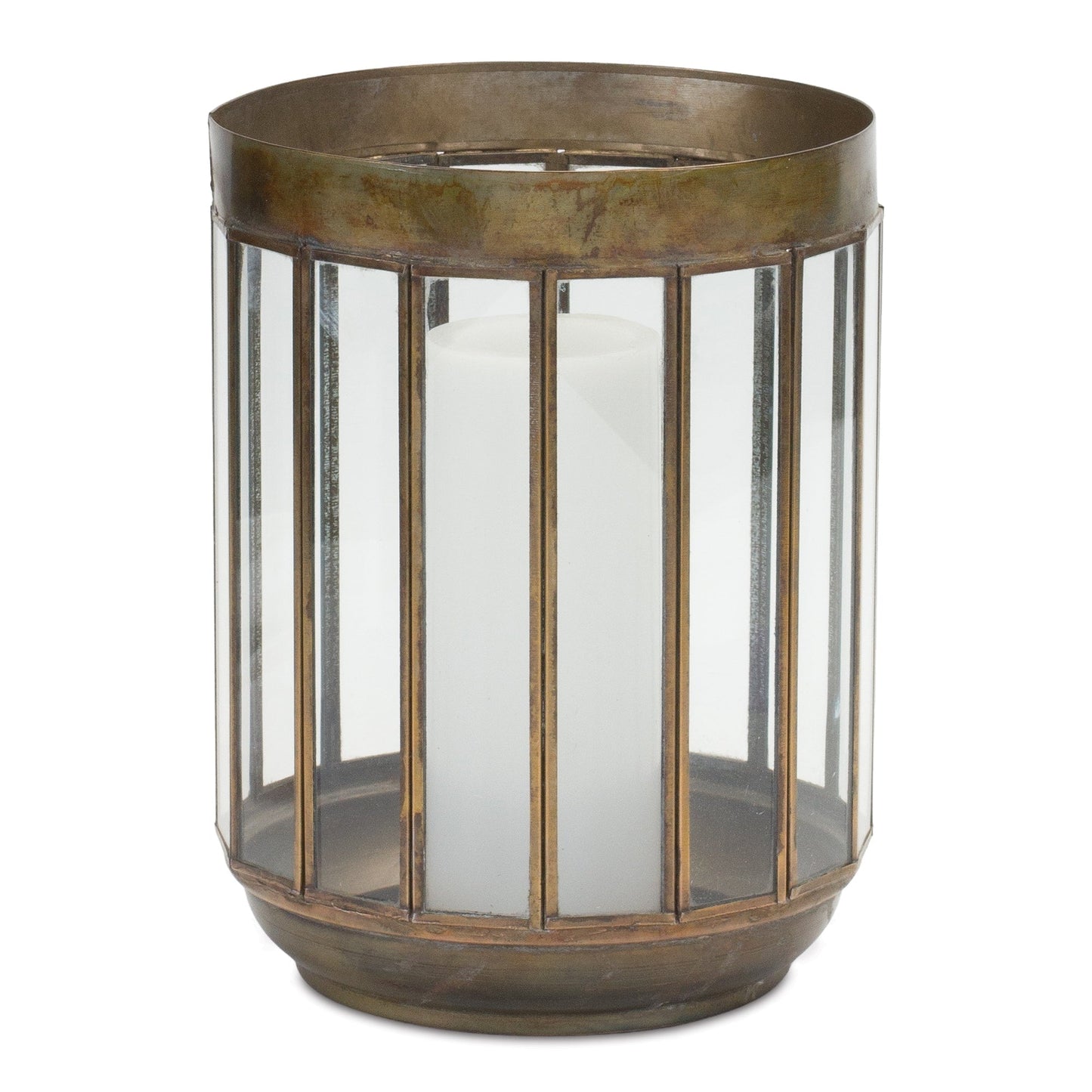 Bronze 10.75"H Candle Holder with Glass Panes