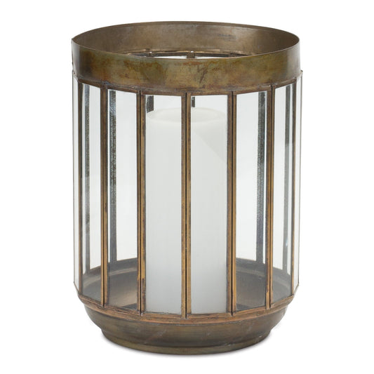 Bronze 10.75"H Candle Holder with Glass Panes