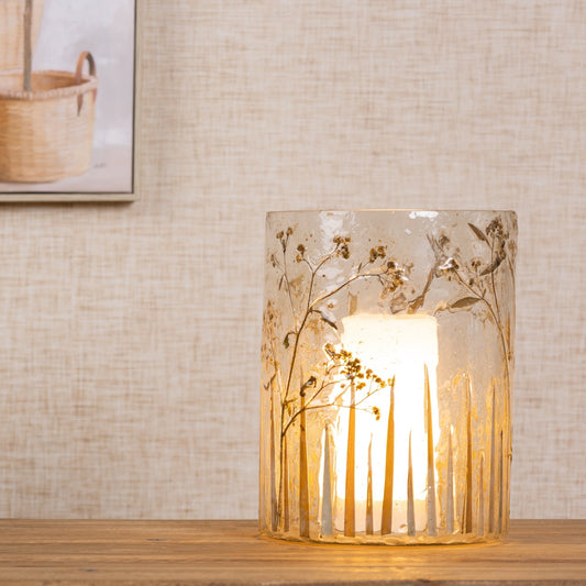 Dried Floral 8"H Glass Candle Holder