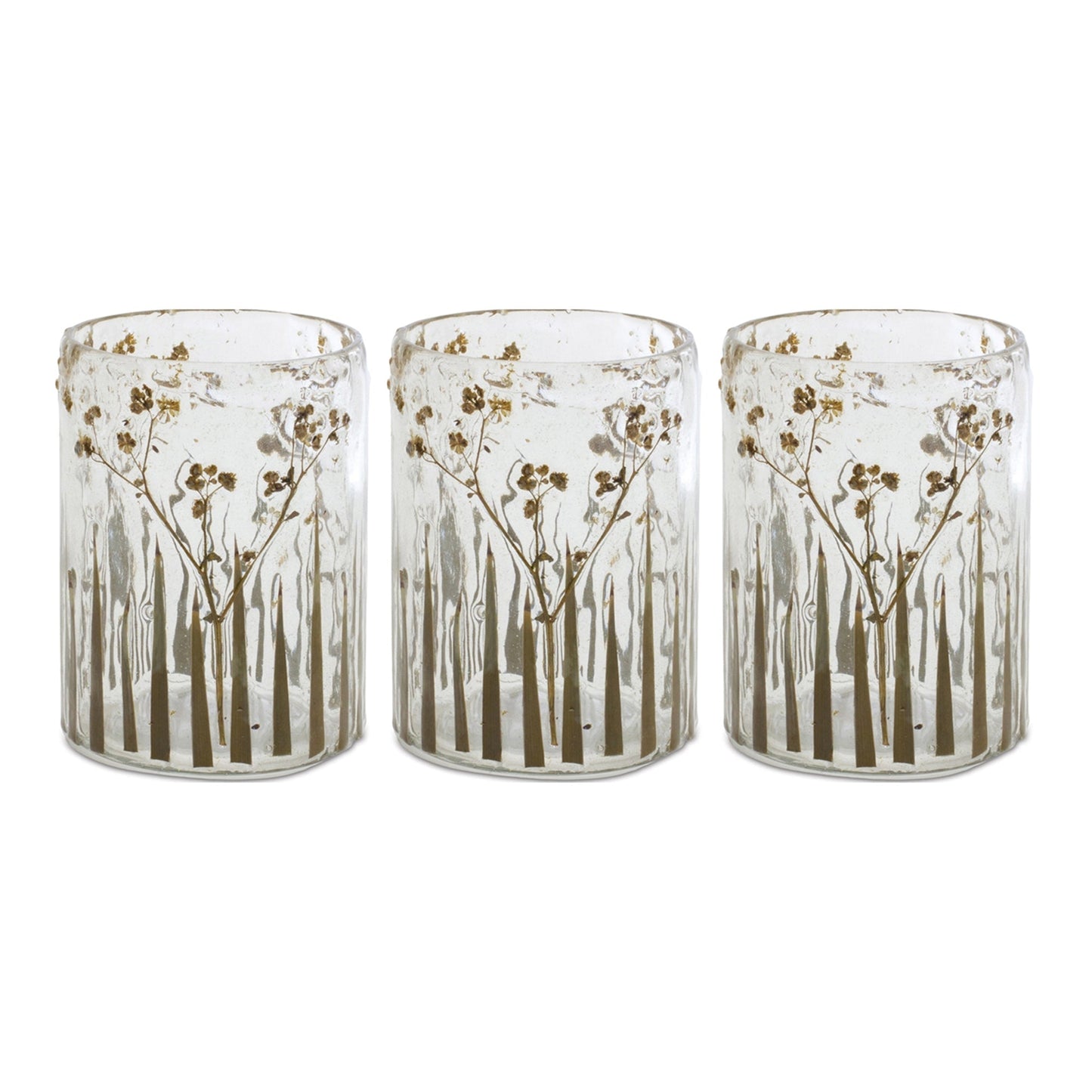 Dried Floral Glass Candle Holder, Set of 3