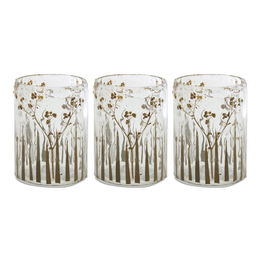 Dried Floral Glass Candle Holder, Set of 3