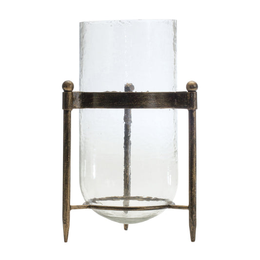 Hurricane 13.5"H Glass Candle Holder in Metal Stand