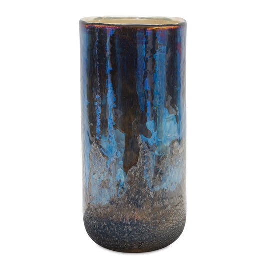 Iridescent Navy Glass Candle Holder, Set of 2